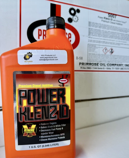 Primrose 5007 Premium Diesel Fuel Additive bottle showing label and front view, designed to improve diesel engine performance. Diesel fuel additive, injector cleaner and cetane booster for diesel engines.