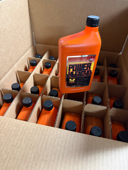 Primrose 5007 Premium Diesel Fuel Additive case of quarts bottles with label, designed to improve diesel engine performance and fuel efficiency. Diesel fuel additive, injector cleaner and cetane booster for diesel engines.