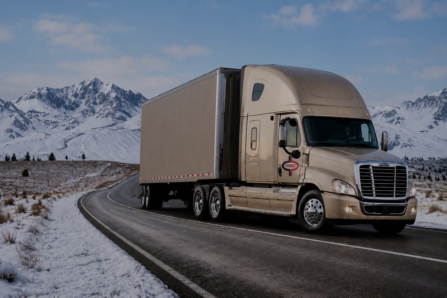 Semi truck on winter highway representing common diesel fuel issues and diesel fuel treatment.