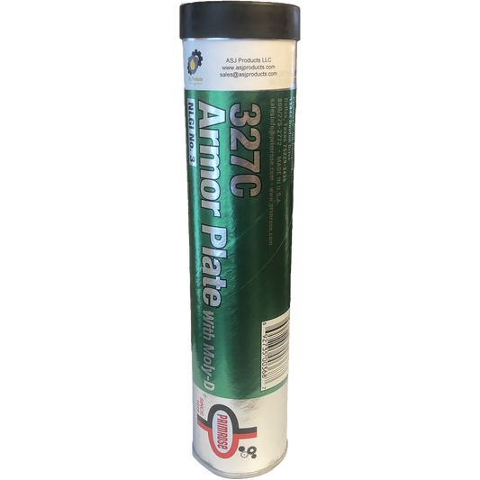 ASJ Products LLC 327-C Armor Plate Grease with Moly-D NLGI #3, thick lubricant for heavy-duty industrial use. Green moly grease, NLGI #3 high-temperature industrial lubricant.