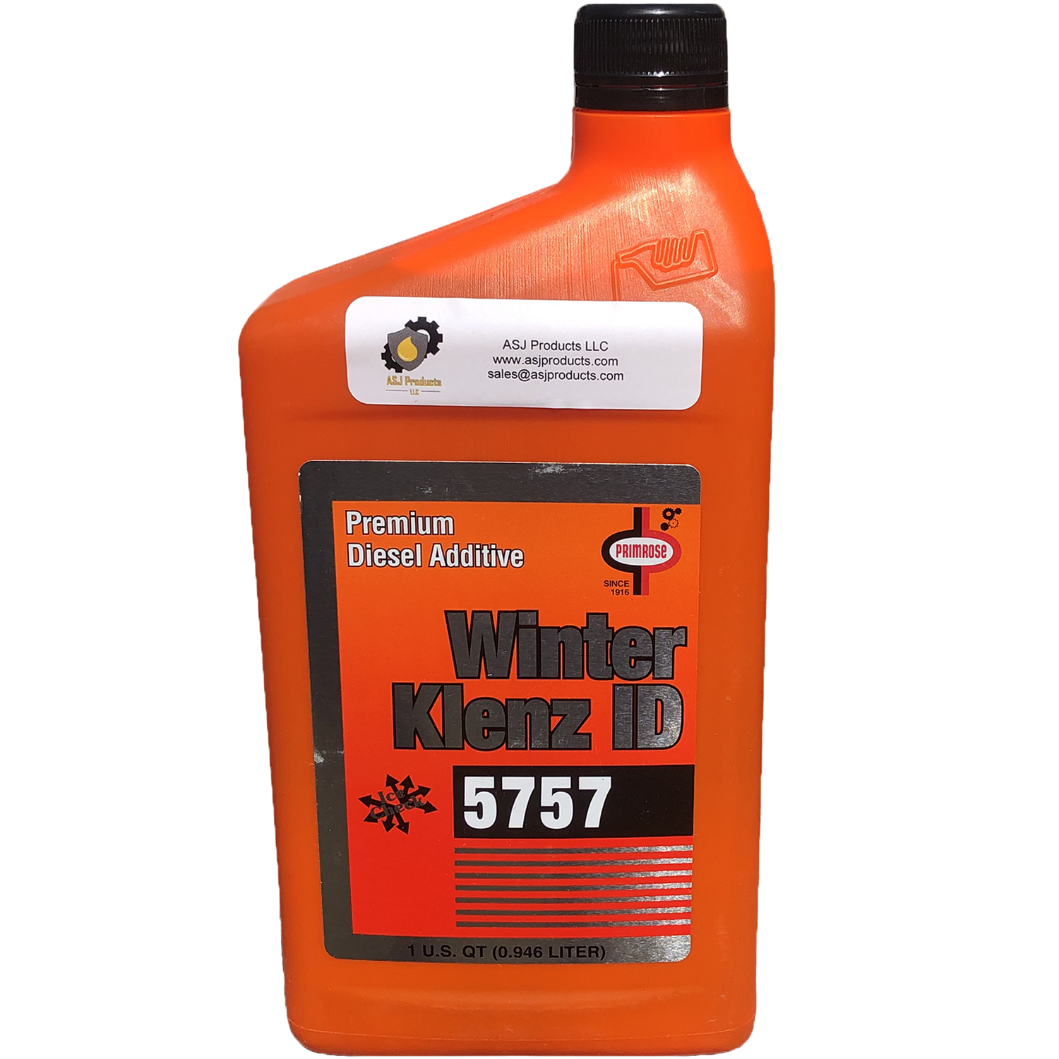 Primrose 5757 Premium Winter Klenz ID Diesel Fuel Additive with Ice Check, bottle showing label and nozzle for winter fuel treatment. Winter diesel fuel additive, anti-gel cold-flow treatment and injector cleaner.